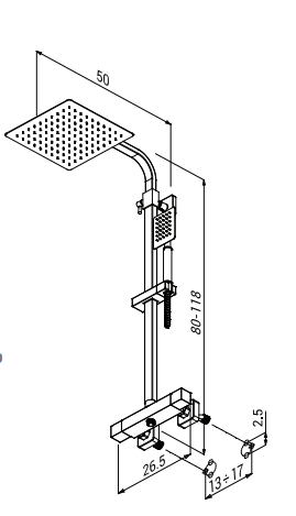 Shower column with shower head and Zeus Plus telescopic hand shower