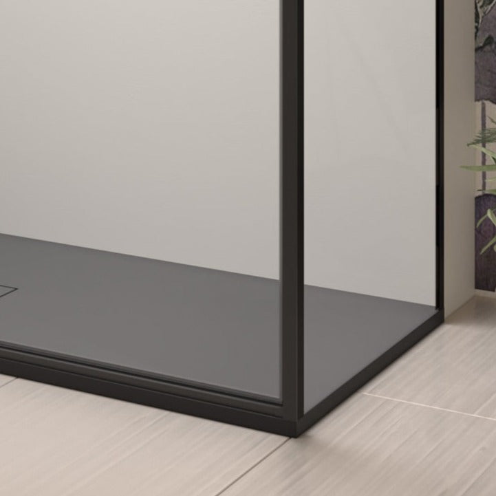 Onda Shower Enclosure in Sliding Niche - Satin Black Profile - Transparent Crystal