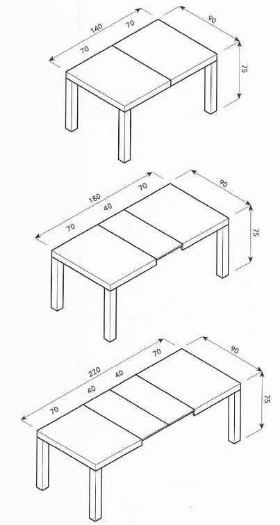 MODERNER AUSZIEHTISCH CM. 140X90XH.75 - MAILAND-WEIßESCHE