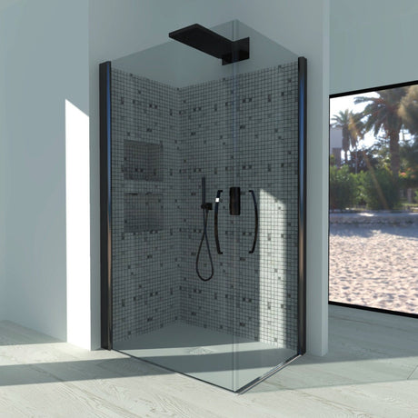 CAMELIA Corner Shower Enclosure A.2B - Tempered Transparent Glass 6 mm Matt Black Profile