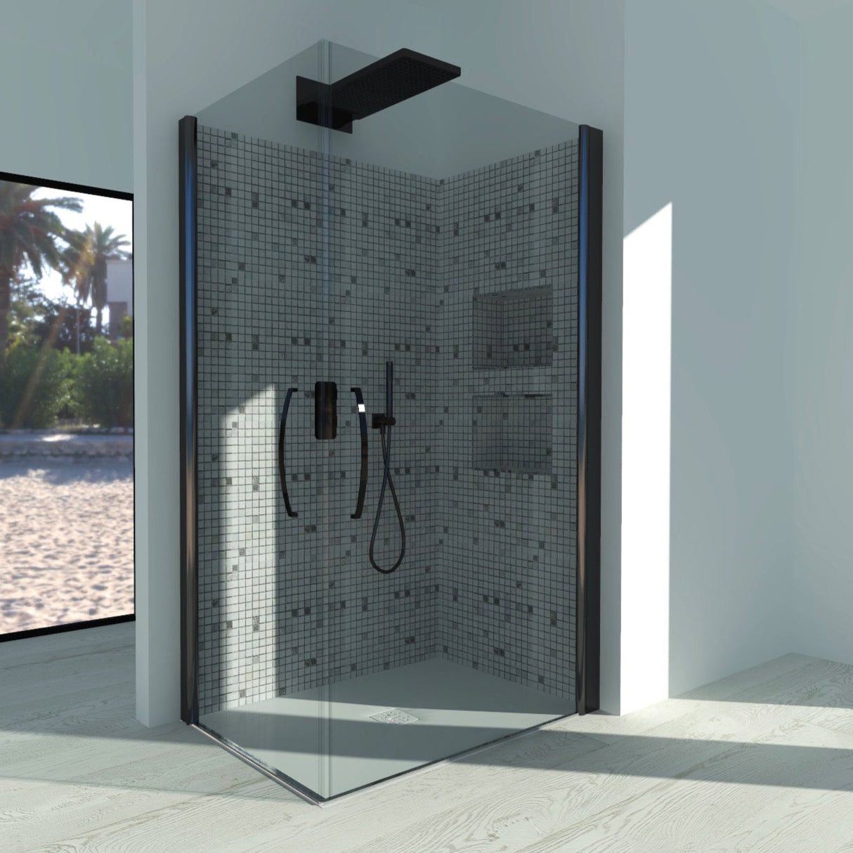 CAMELIA Corner Shower Enclosure A.2B - Tempered Transparent Glass 6 mm Matt Black Profile