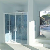 Shower enclosure in niche DALIA N.2FS Central opening with 4 doors - 4 mm tempered transparent glass, opaque white profile