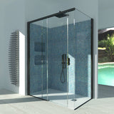 Sliding Shower Enclosure + Fixed Side GELSOMINO A.FS+L - Transparent Tempered Glass 6 mm Matt Black Profile - Long Left Side