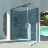 Sliding Shower Enclosure + Fixed Side GELSOMINO A.FS+L - Tempered Transparent Glass 6 mm Satin Silver Profile - Long Left Side