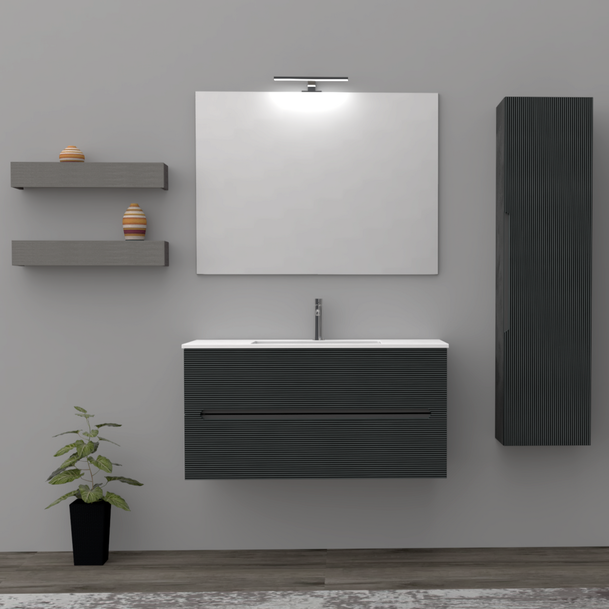 Mobile da Bagno Rigo cm. 100 x 45 x 50 - LE GRIGIO LAVA